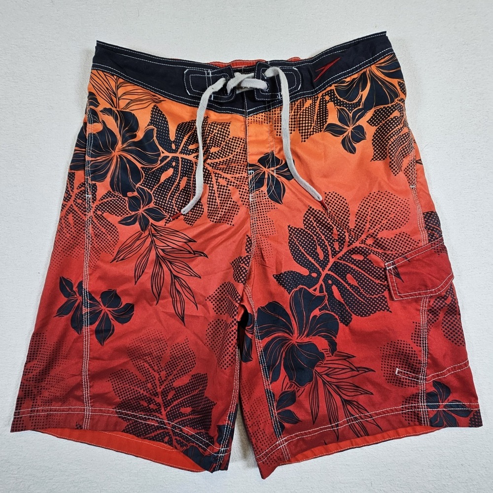 Speedo Swim Shorts Mens Medium M Hawaiian Orange Surfing Trunks Ocean Swimwear